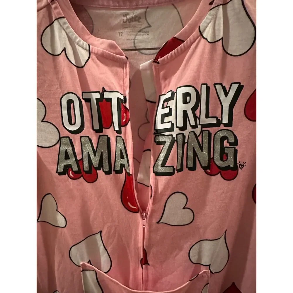 NWOT Justice Heart Print Girl Onesie Pajamas Size 12